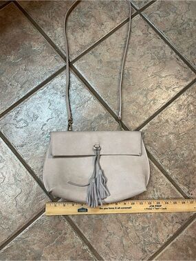 Anthropologie Light Pink Leather Tassel Crossbody Bag